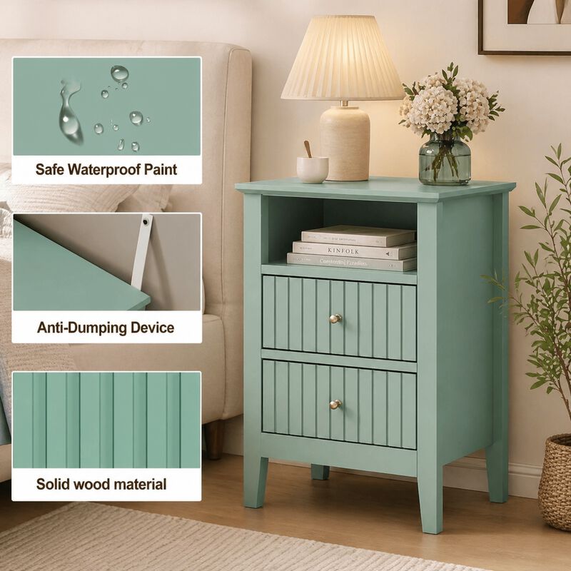 18" Assembled Fluted Nightstand Set of 2 2-Drawer Gold Knobs image number 5