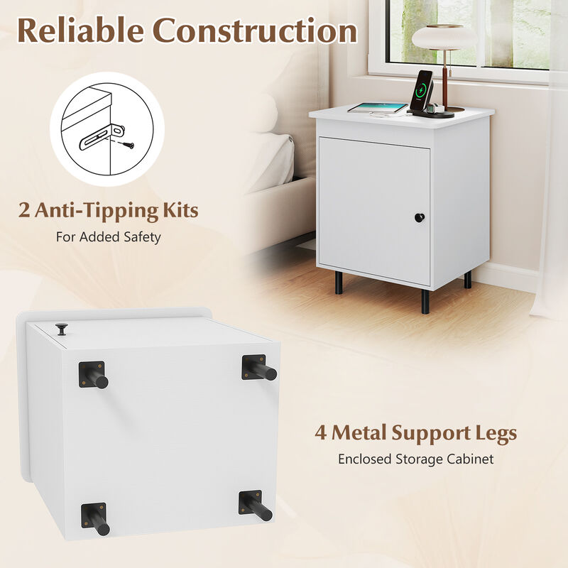 Set of 2 Modern Nightstand End Tables with Doors and Enclosed Storage image number 4