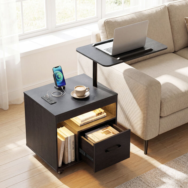 LED Nightstand with Power Outlets and Flip-Top Storage for Bedroom image number 4