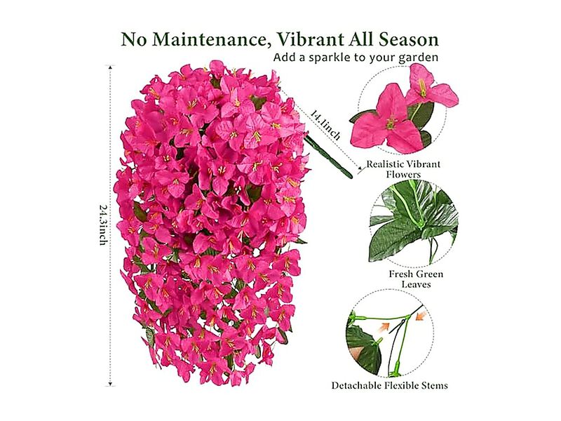 2 Pack Faux Artificial Bougainvillea Flowers Outdoors UV Resistant Outdoor Silk image number 3
