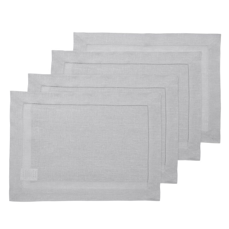 Solino Home 100% Pure Linen Placemats 14 x 19 Inch Set of 4 - Classic Hemstitch