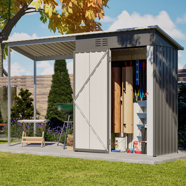 WOW PIONEER Galvanized Steel Lean To Storage Shed  and Open Pergola Combo All Weather Outdoor Garden Shelter