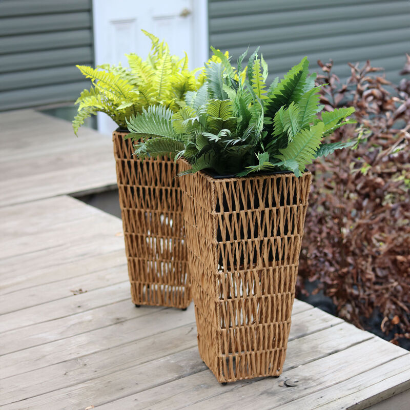 Sunnydaze Set of 2 Hyacinth Poly-Wicker Tall Planters