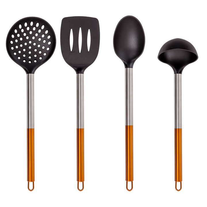 Two Tone 4 Piece Nylon Kitchen Tool Set with Copper Coated Handles