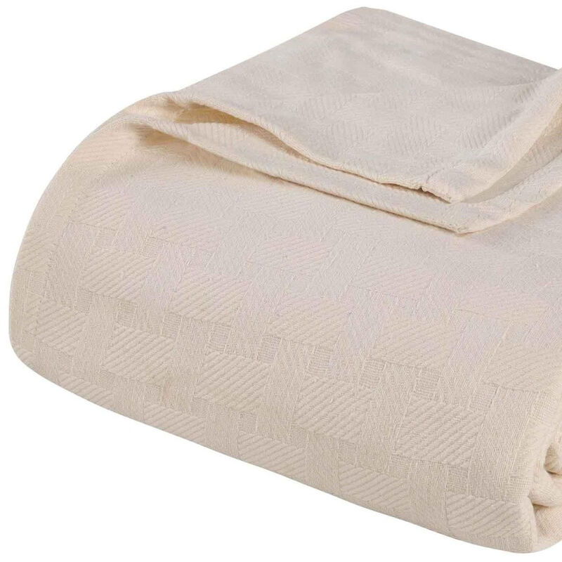 HomeRoots Twin Ivory Cotton Basketweave Geometric Blanket image number 2