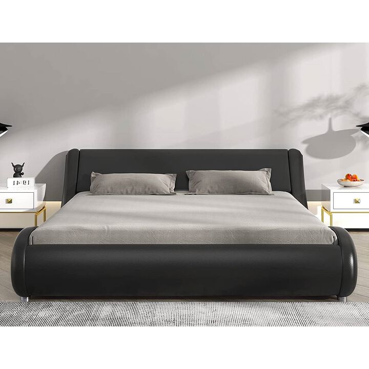 Faux Leather Platform Bed Frame with Headboard for Modern Bedroom Style