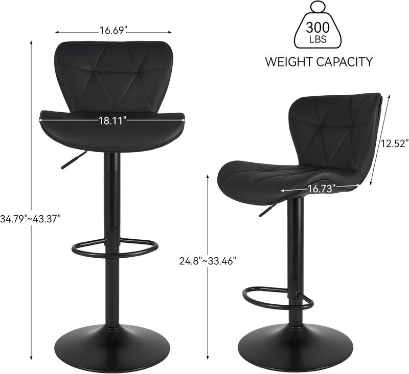 Faux Leather Swivel Bar Stools Set of 2, Adjustable Counter Height Kitchen Chairs, Iron Frame High Backrest 360&deg; Barstools for Kitchen Counter, Outdoor image number 2