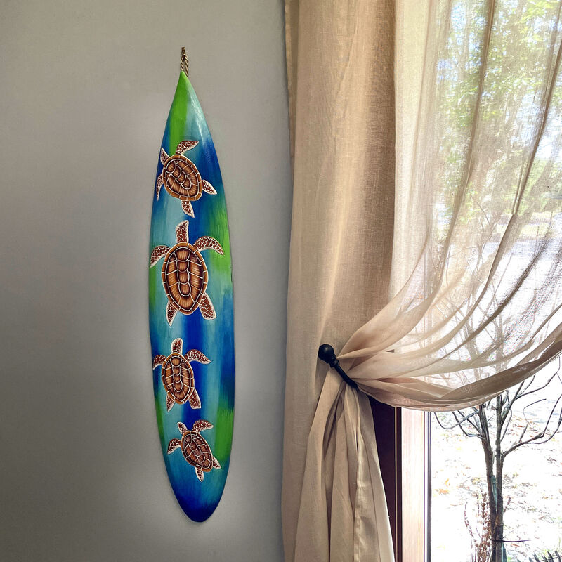 Wooden Sea Turtle Surfboard Wall Decor 38.5" Tropical Ocean Beach Art image number 9
