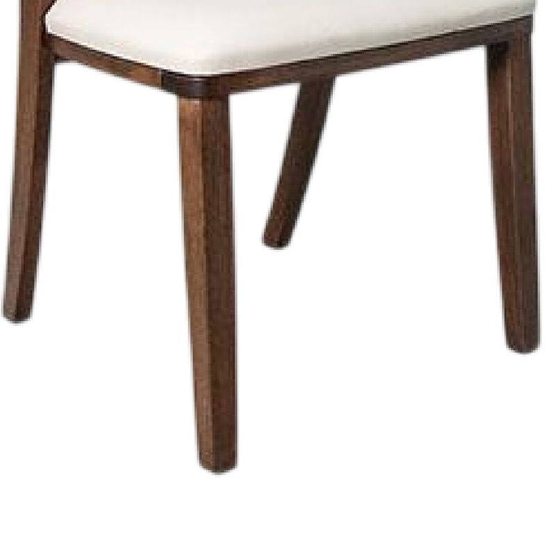Viki Dining Side Chair Set of 2, Ivory Fabric Seat, Brown Solid Wood