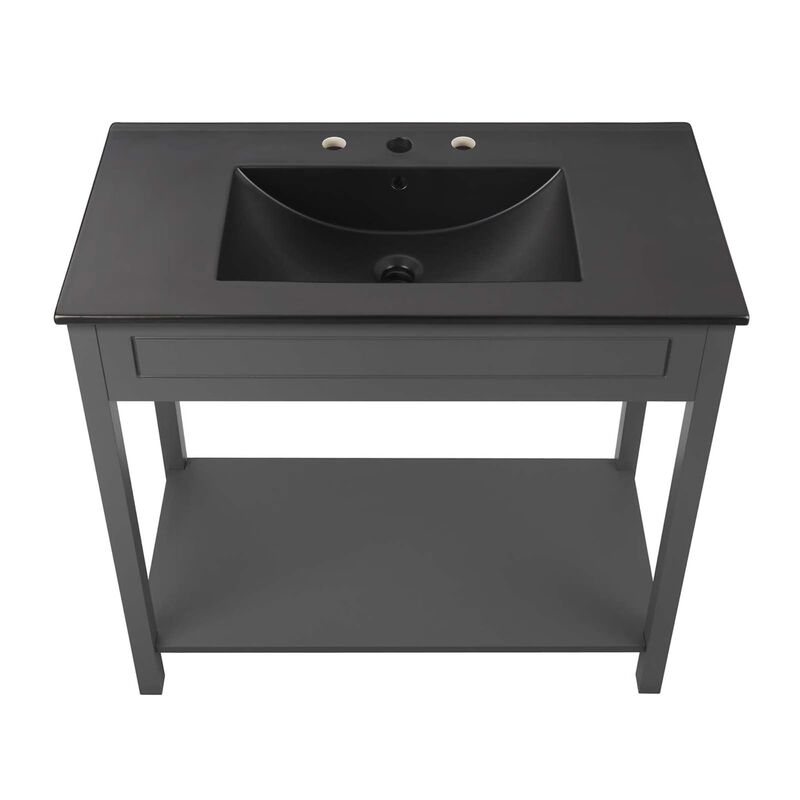 Modway Altura 36" MDF Ceramic and Particleboard Bathroom Vanity in Gray/Black image number 2
