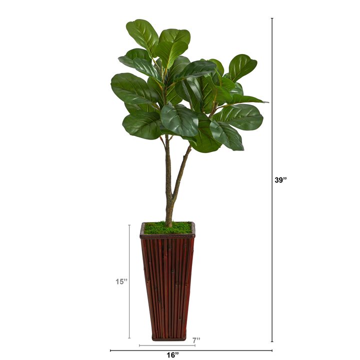 HomPlanti 39 Inches Fiddle Leaf Fig Artificial Tree in Bamboo Planter