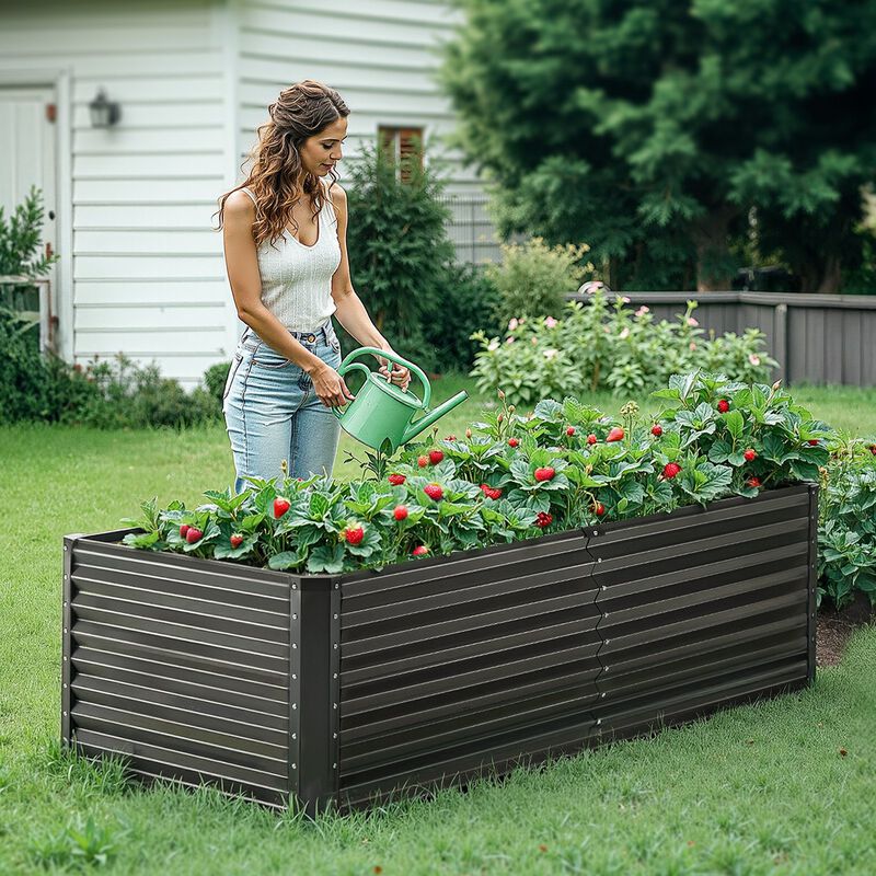 Galvanized Metal Raised Garden Bed for Outdoor Planting, Durable Planter Box