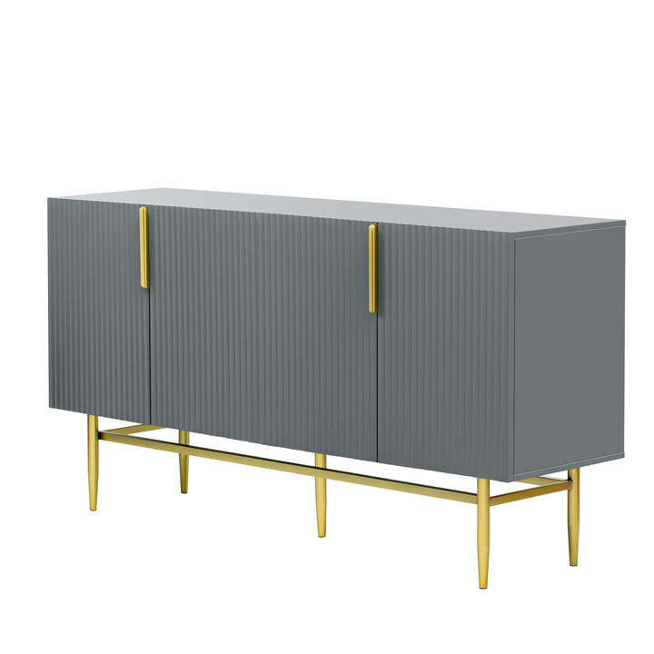 Modern Elegant 4door Sideboard Gold Metal Handle Buffet Cabinet for Dining Room, Living Room, Bedroom, Hallway (Gray)