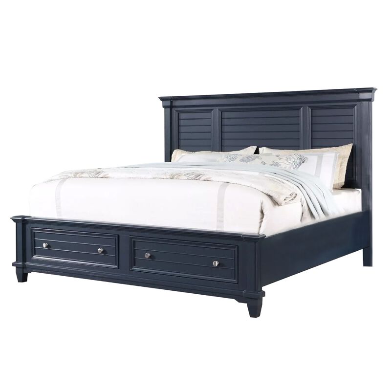 Queen Bedroom Set, Slate Blue, Nickel Wood, 3 Piece Set with 2 Nightstands image number 2