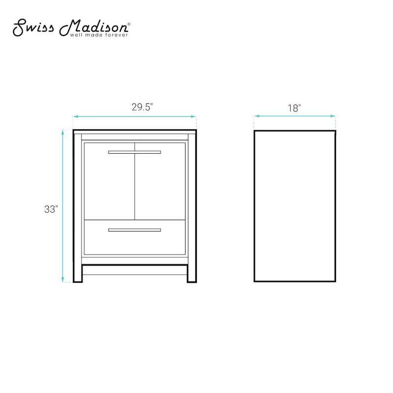 Virage 30" Freestanding Bathroom Vanity in White without Sink Top image number 6