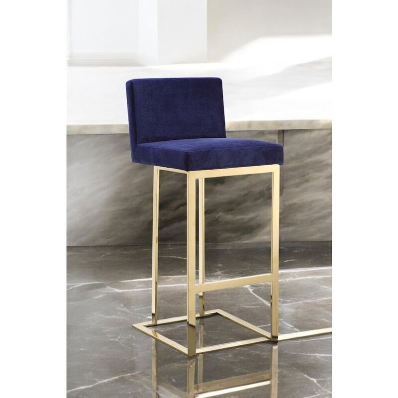 Pangea Home Dexter Bar Stool Velvet Navy & Gold