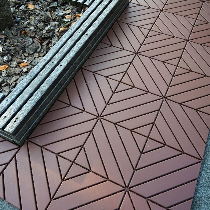 Plastic Interlocking Deck Tiles, 44 Pack 12"x12" Waterproof Patio Flooring, Diagonal Groove Design