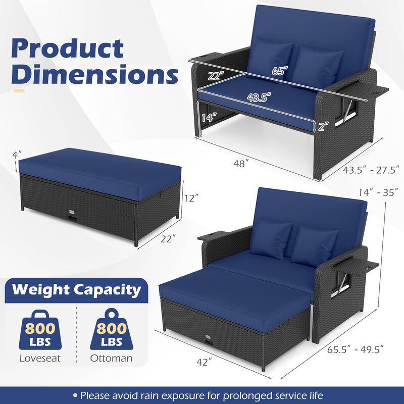 Outdoor PE Wicker Daybed with Adjustable 4 Level Backrest and Storage Ottoman image number 2