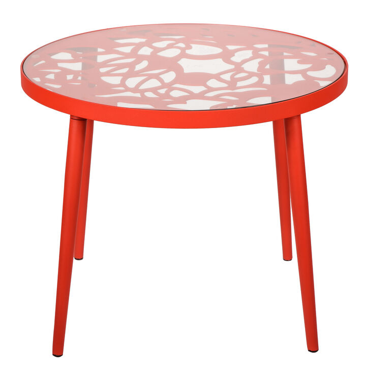 LeisureMod Devon Tree Design Glass Top Aluminum Base Outdoor End Table