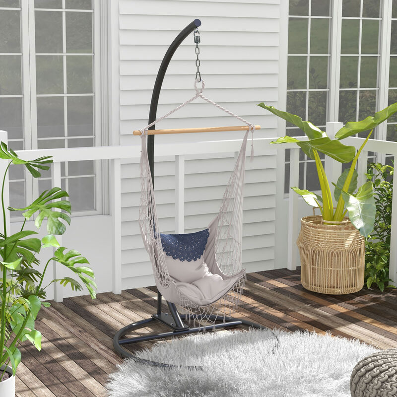 Outsunny Hanging Hammock Chair Stand with Round Base, C Hanging Stand Frame for Hammock Chair, Egg Cahir, Porch Swing Chair, Indoor & Outdoor, Black