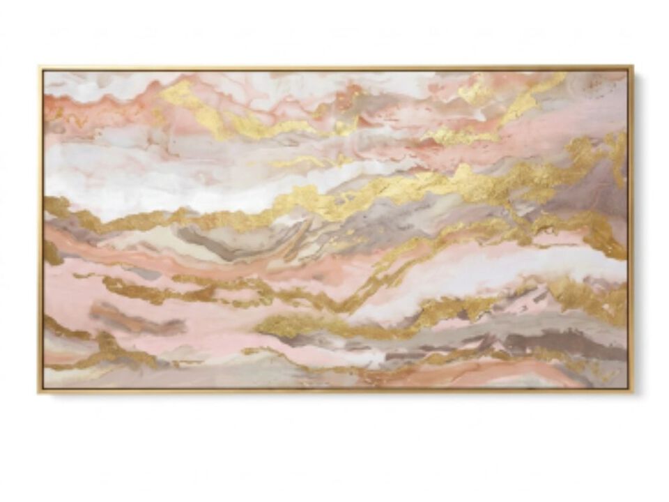 Pink Abstract Wall Art Girl Room 20 X 40 Inch Large Living Bedroom Decor Gold
