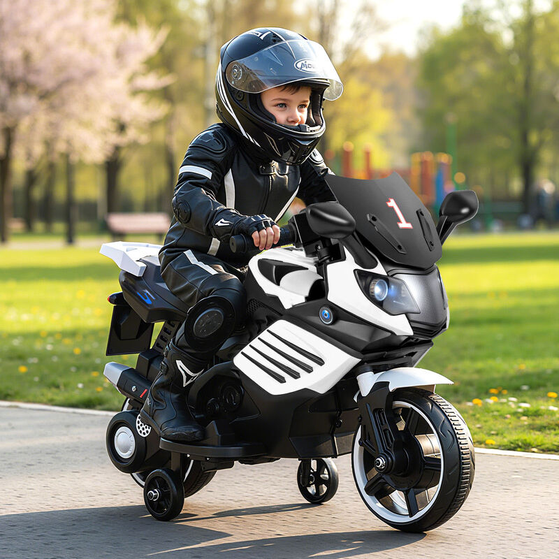 Electric Kids Motorcycle 6V with Headlights Music and Detachable Training Wheels for Yard image number 3