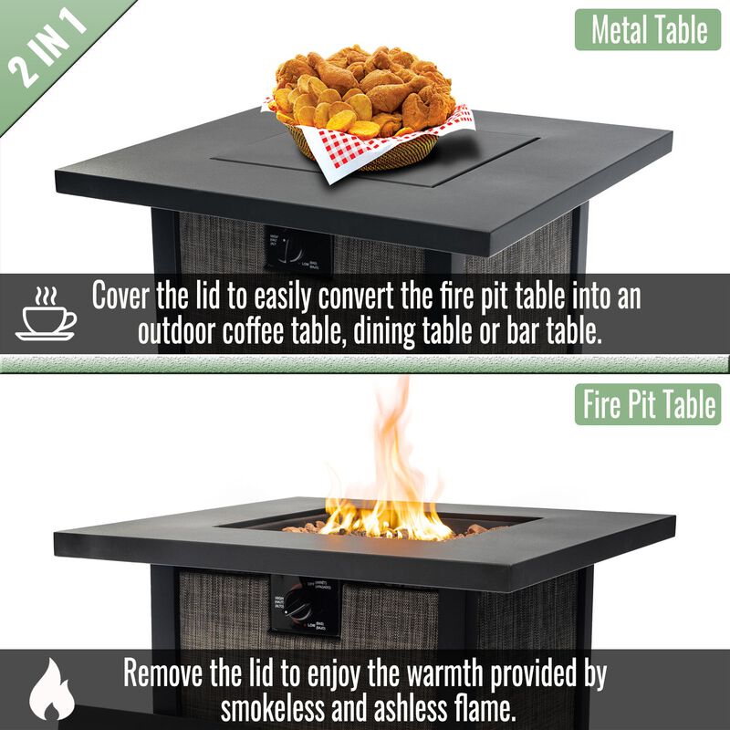 28" Propane Gas Fire Pit Table, 50000 BTU Square Steel Fire Pit for Outside Patio Deck Garden Courtyard image number 3