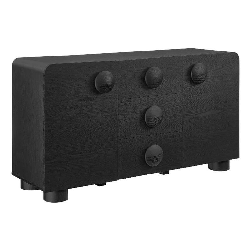 Modway Sonnet Retro Curved Sideboard in Black &ndash; 57 Inch Modern Buffet Cabinet with Circle Knobs &ndash; Credenza Cabinet with 3 Drawers &ndash; TV Stand Media Cabinet for Living Room, Home Office, Lounge Area image number 0