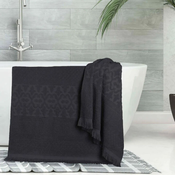 Geometric Jacquard Cotton Bath Sheet Set of 2 for Spa-Style Comfort