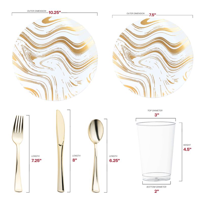 White with Gold Waves Plastic Wedding Value Set (60 Sets) image number 2