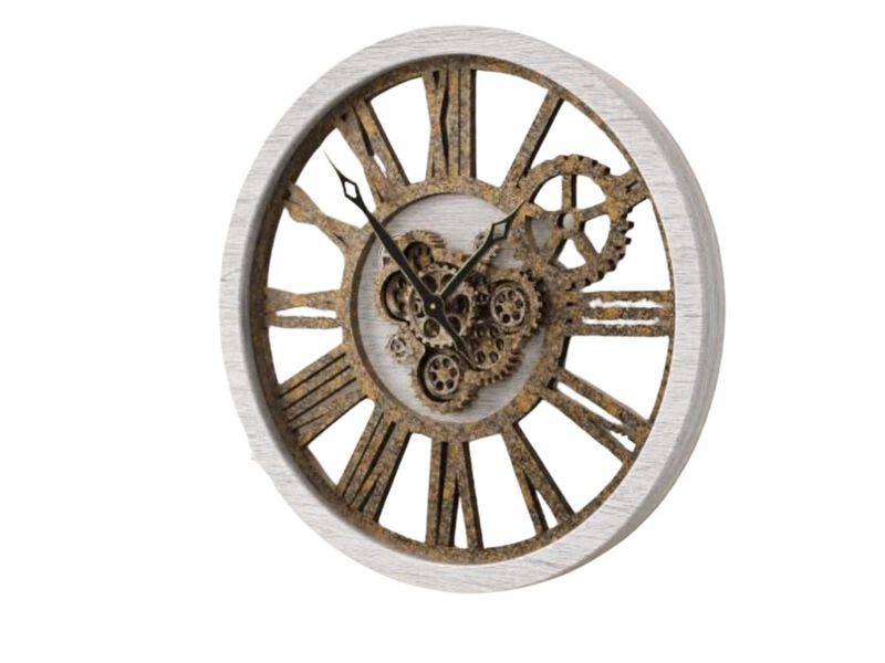 Style Silver Gray Real Moving Gears Wall Clock 30 Inch Wood Vintage image number 0
