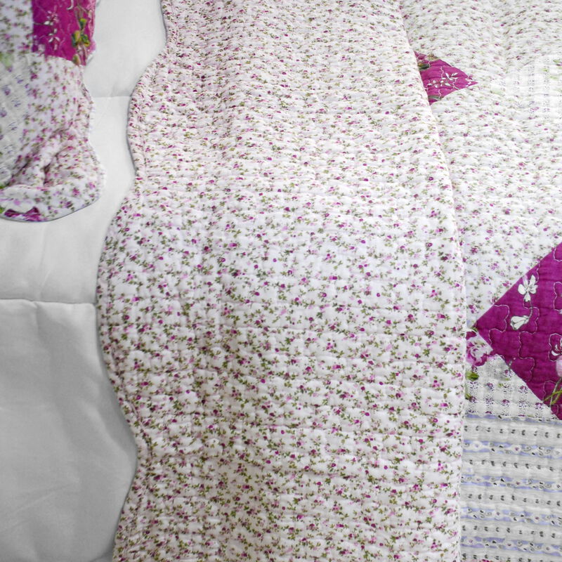 3PC Cotton Vermicelli-Quilted Printed Quilt Set Queen Size Soft Cozy Bedding Collection image number 3