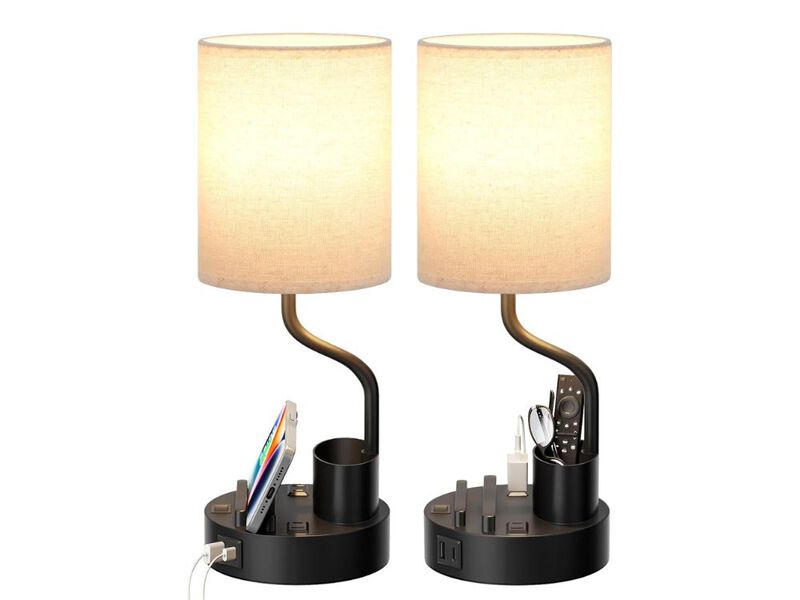 Bedside Table Lamp Set of 2 with USB and Outlet Three Color Light Desk Lamp image number 1