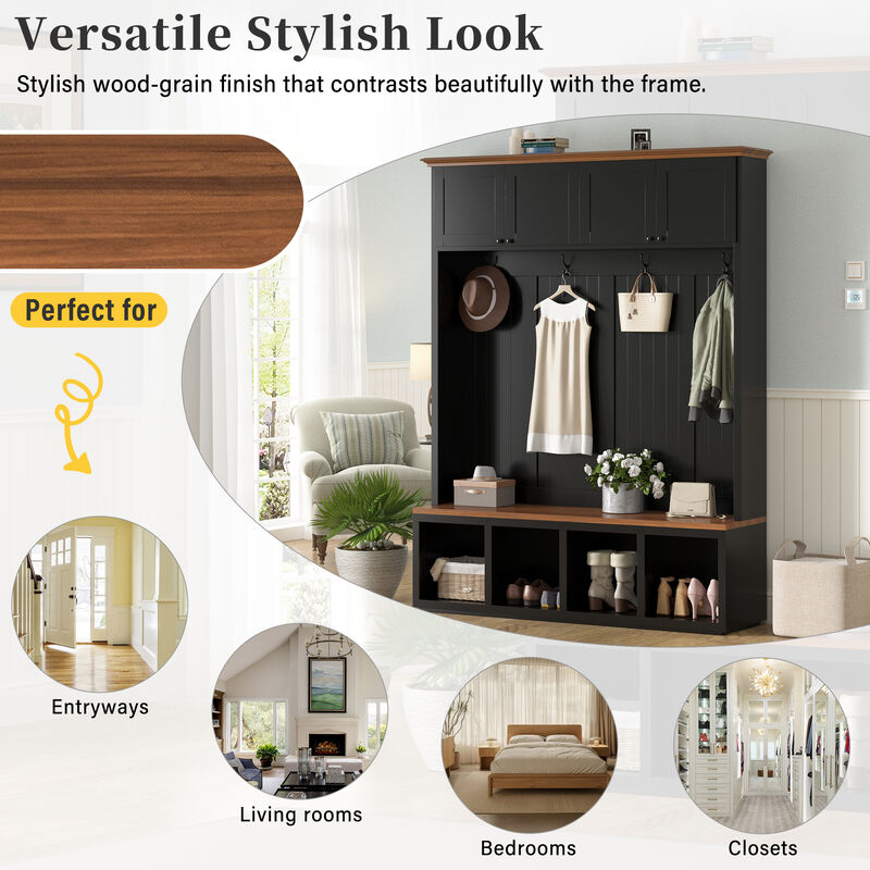 Merax 4-in-1 Entryway Storage Unit with Comfortable Bench Seating, Closed Cabinets image number 7