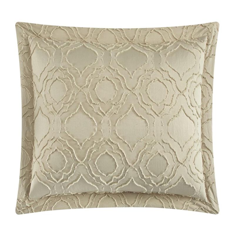 Chic Home Jane Comforter Set Clip Jacquard Geometric Quatrefoil Pattern Design Bedding - Decorative Pillows Shams Included - 5 Piece - King 104x90", Beige