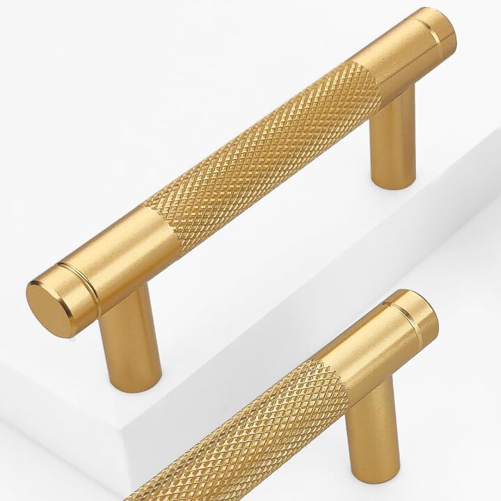 Guoharda 2 Pack 3 Inch 76 mm Knurled Cabinet Handles Cabinet Pulls Aluminum Handles Pulls Gold Oxidation Finish with Diamond Pat