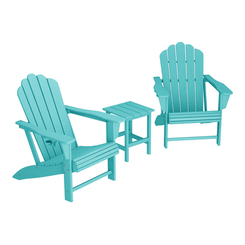 WestinTrends 3-Piece Outdoor Patio HDPE Adirondack Chair With Cup Holder and Table Set