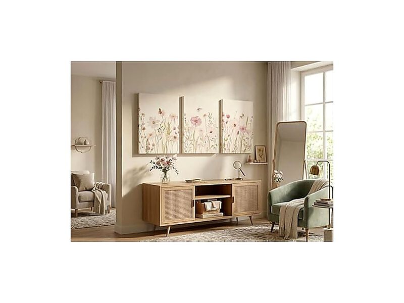 Wildflower Wall Art Set 3 Pink Floral Canvas Gallery Wrapped Aesthetic Decor image number 2