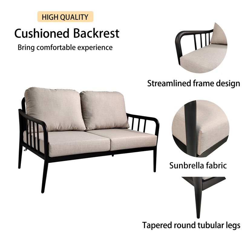 MONDAWE 5-Piece Outdoor Aluminum Patio Furniture Modern Chat Sofa Conversation Set with Removable Fabric Cushions image number 3