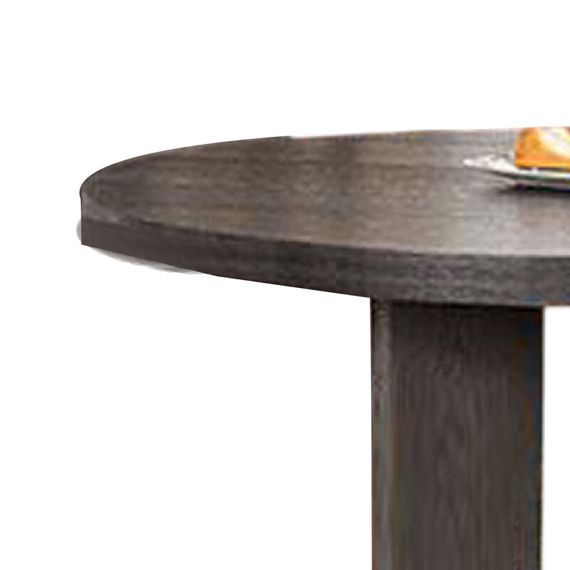 Zoko Round Dining Table, Pedestal Base, Ash Gray, Solid Wood 54 Inch - Benzara