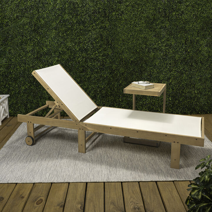 Trabuco Coastal Modern Acacia Wood Mesh 3-Position Outdoor foldable Chaise Lounge Set with Side Table