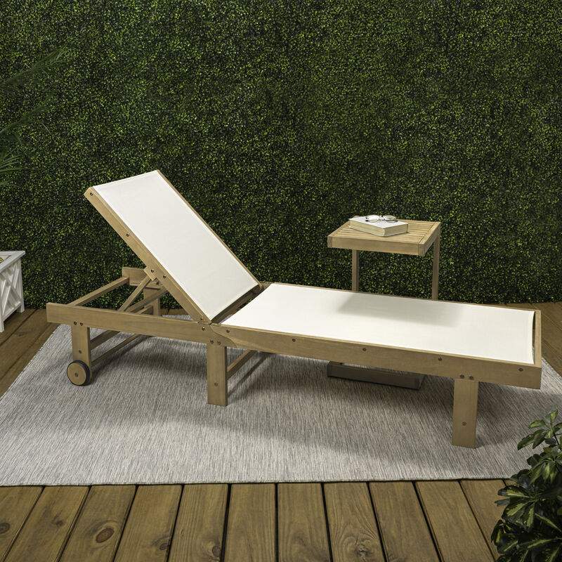 Trabuco Coastal Modern Acacia Wood Mesh 3-Position Outdoor foldable Chaise Lounge Set with Side Table image number 1