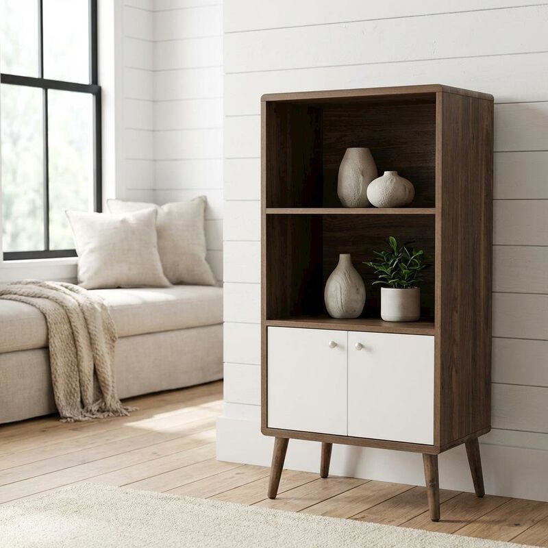 Wood Display Cabinet Bookshelf with Shelving Storage for Living Room image number 4