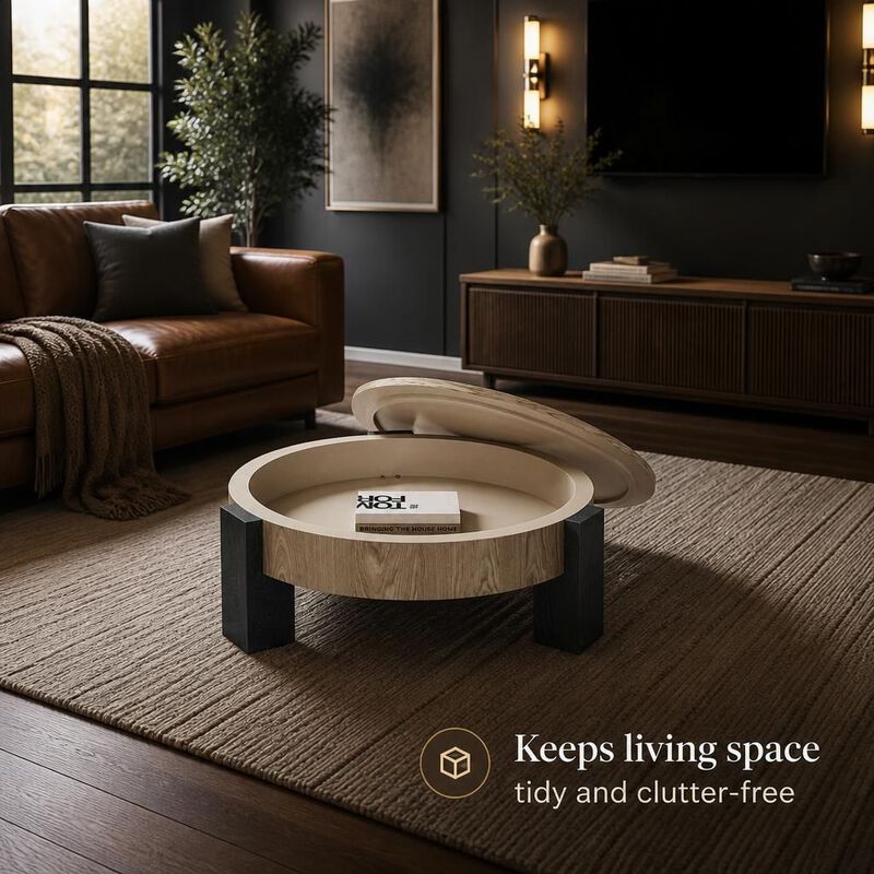 GOODSILO 33 Inch Round Coffee Table With Hidden Storage, Modern Sturdy Accent Table For Living Room Small Spaces image number 4
