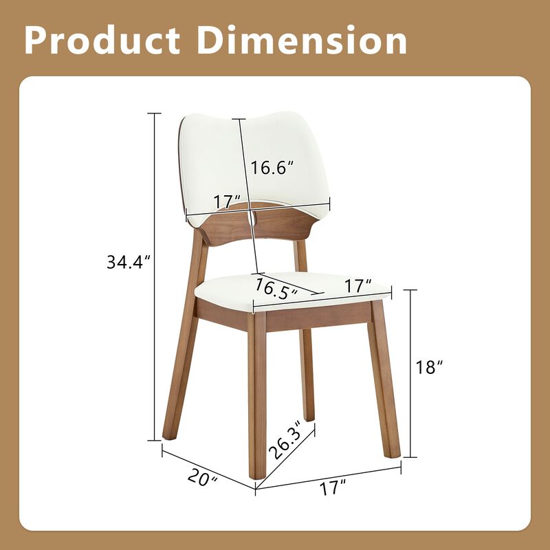 Whisen 2-Pack Solid Wood Dining Chairs with Hollow Out Backrest, PU Leather Upholstered Chairs for Dining Room, Kitchen, Living Room image number 9
