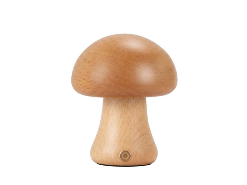 Cordless Rechargeable Battery Operated Table Lamp Wood Mushroom Portable image number 0