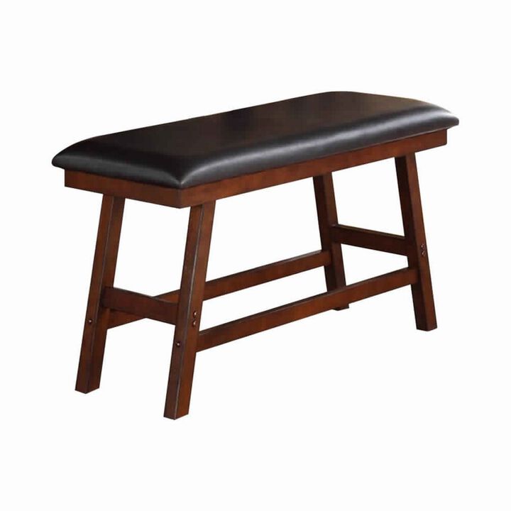 Rubber Wood Bench With Faux Leather Upholstery Small Brown- Benzara
