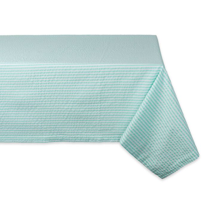 84" Aqua Blue and White Seersucker Striped Rectangular Tablecloth