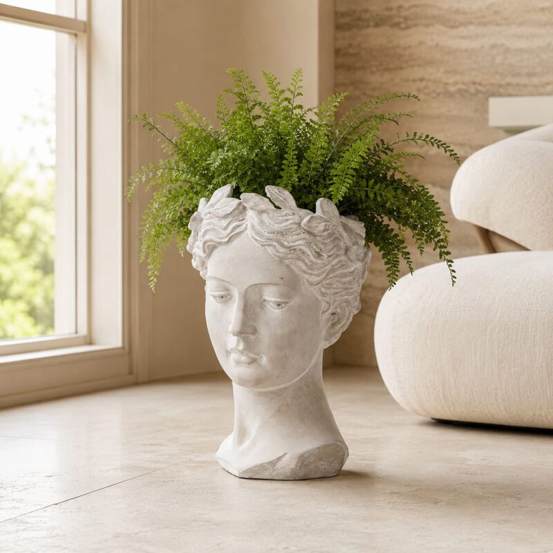 WOW PIONEER Classic Greek Style Cement Head Planter Vase - Indoor Outdoor Home Garden Decor, Dimensions 7.3 x 6.9 x 10.6 Inches image number 3
