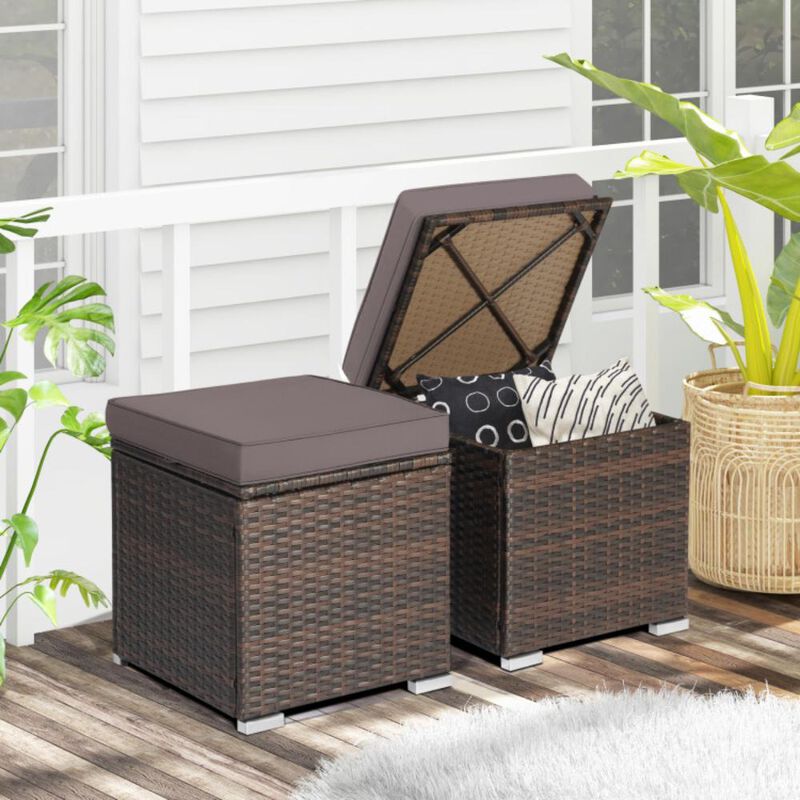 Hivvago 2 Pieces Patio Ottoman with Hidden Storage Space
